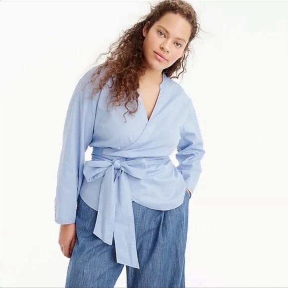 NWT J.Crew Xxs Wrap Top Oxford Blue Blouse